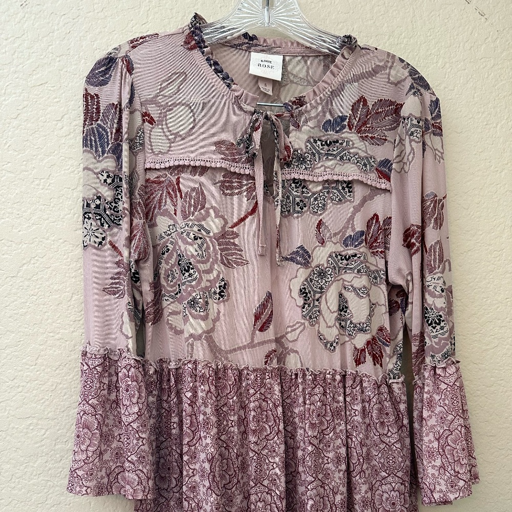 Knox Rose Dropped Waist Blouse - Size Small - Beautiful Mixed Pattern Fabric